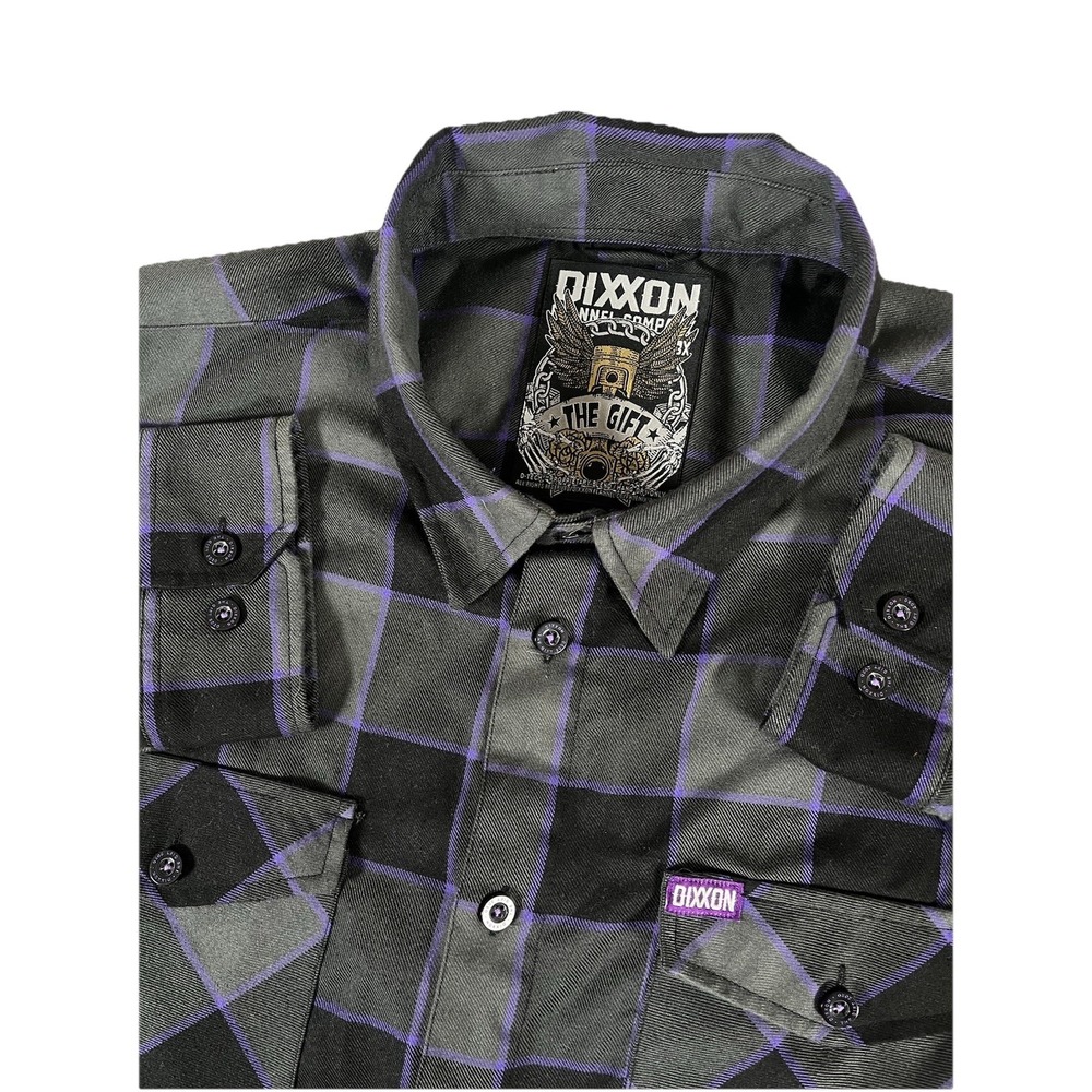 Dixxon Flannel Company The Gift Gray Black Purple Plaid Flannel Shirt Men's 3XL